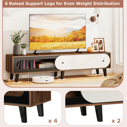 Goflame TV Stand for 80 Inch TVs Mid Century Modern Entertainment Center with Sliding Door Cabinet