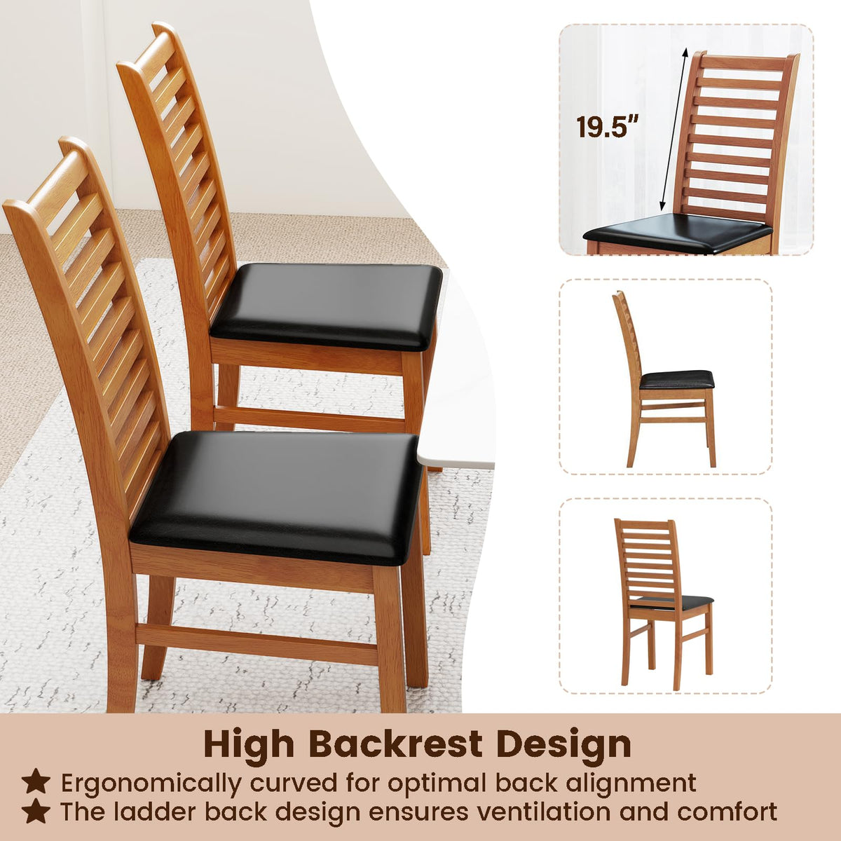 Goflame Wooden Dining Chairs Set PU Leather Upholstered Kitchen Armless Chairs w/Rubber Wood Legs