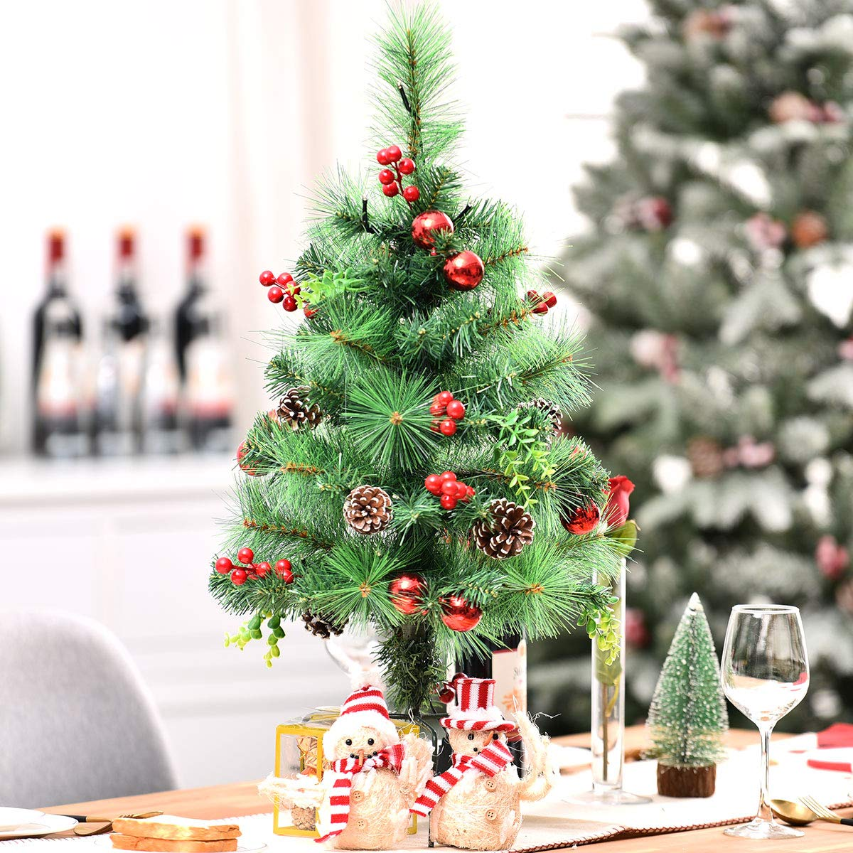Goflame Set of 2 Pathway Christmas Trees, 2FT Pre-Lit Artificial Xmas Trees - GoflameUS