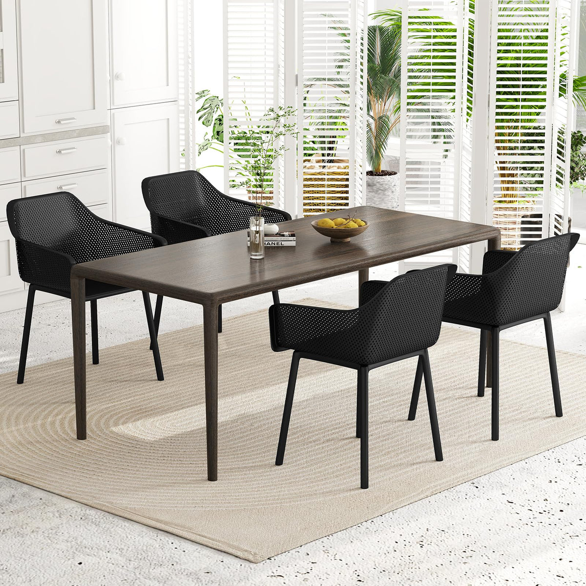 Goflame Plastic Dining Chairs Set of 2/4 Black Kitchen Armchair w/Breathable Mesh Backrest