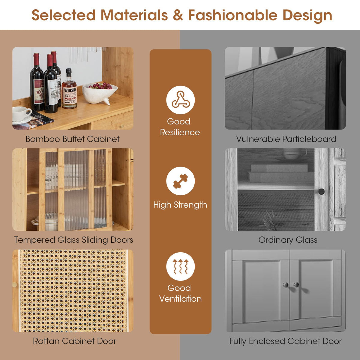 Goflame Pantry Cabinet 69" Bamboo Hutch Cabinet with Storage