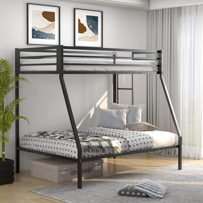 Goflame Metal Bunk Bed, Twin Over Full Size Bed w/ Removable Ladder & Steel Slats Support