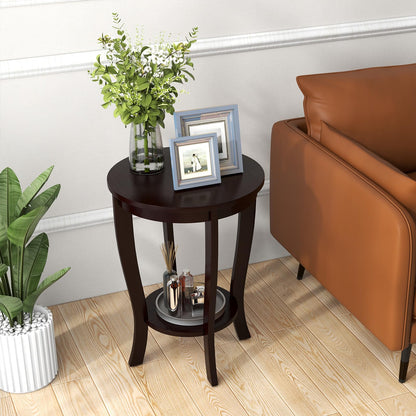 Goflame Round End Table with Storage Shelf Set of 2, Retro Nightstand with Solid Wood Legs, 24.5" Accent Table for Small Spaces