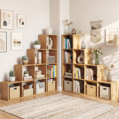 Goflame 51" Wooden 10-Cube Stepped Bookcase for Living Room