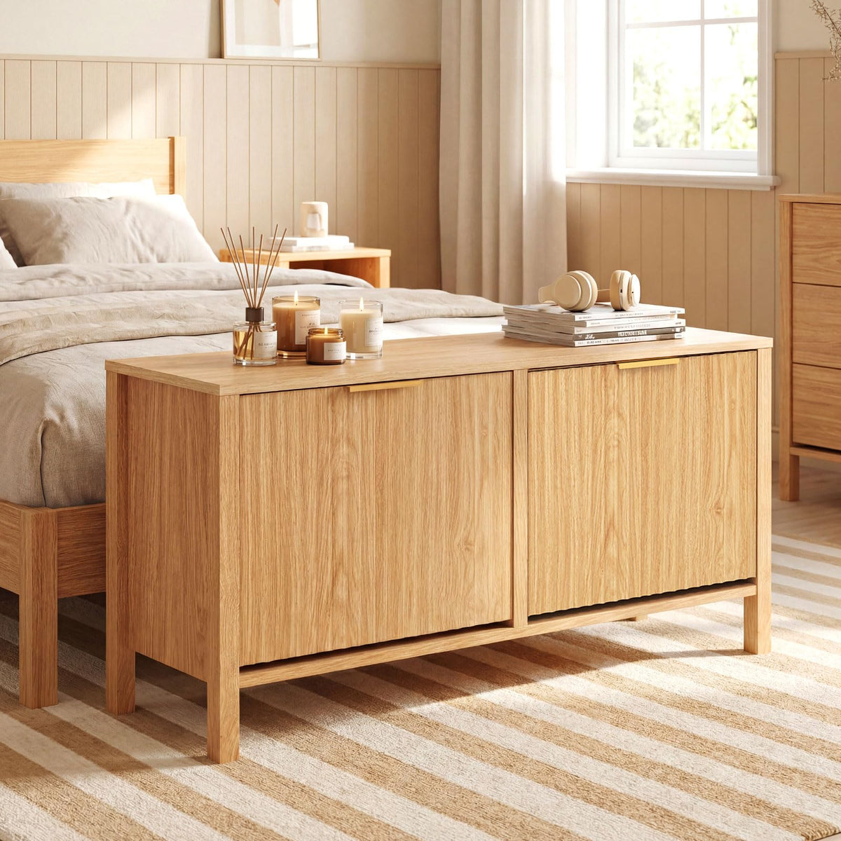 Goflame Shoe Storage Bench with 2 Flip Drawers for Entry Way
