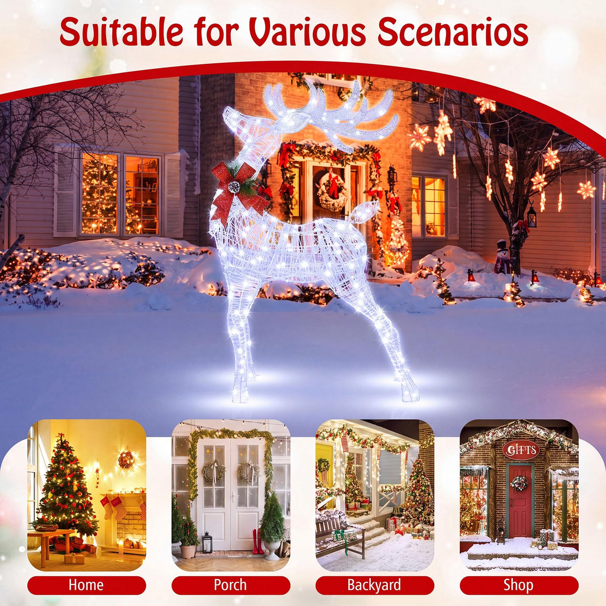 Goflame Lighted Christmas Reindeer | 4.4 FT Pre-Lit Xmas Holiday Decoration