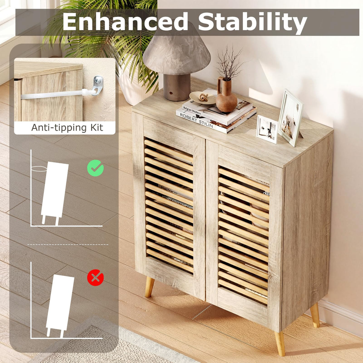 Goflame Shoe Cabinet 4-Tier Shoe Rack Organizer Cabinet(Louvered Door)