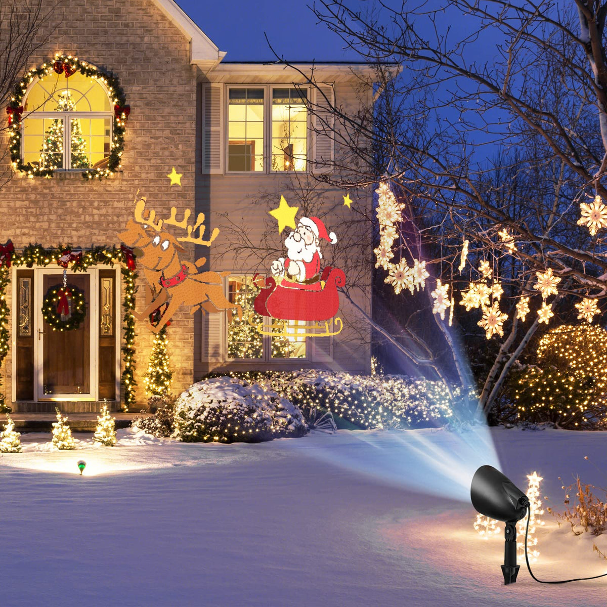 Goflame Christmas Projector Lights Outdoor | LED Santa Claus on Sleigh Projection Lamp