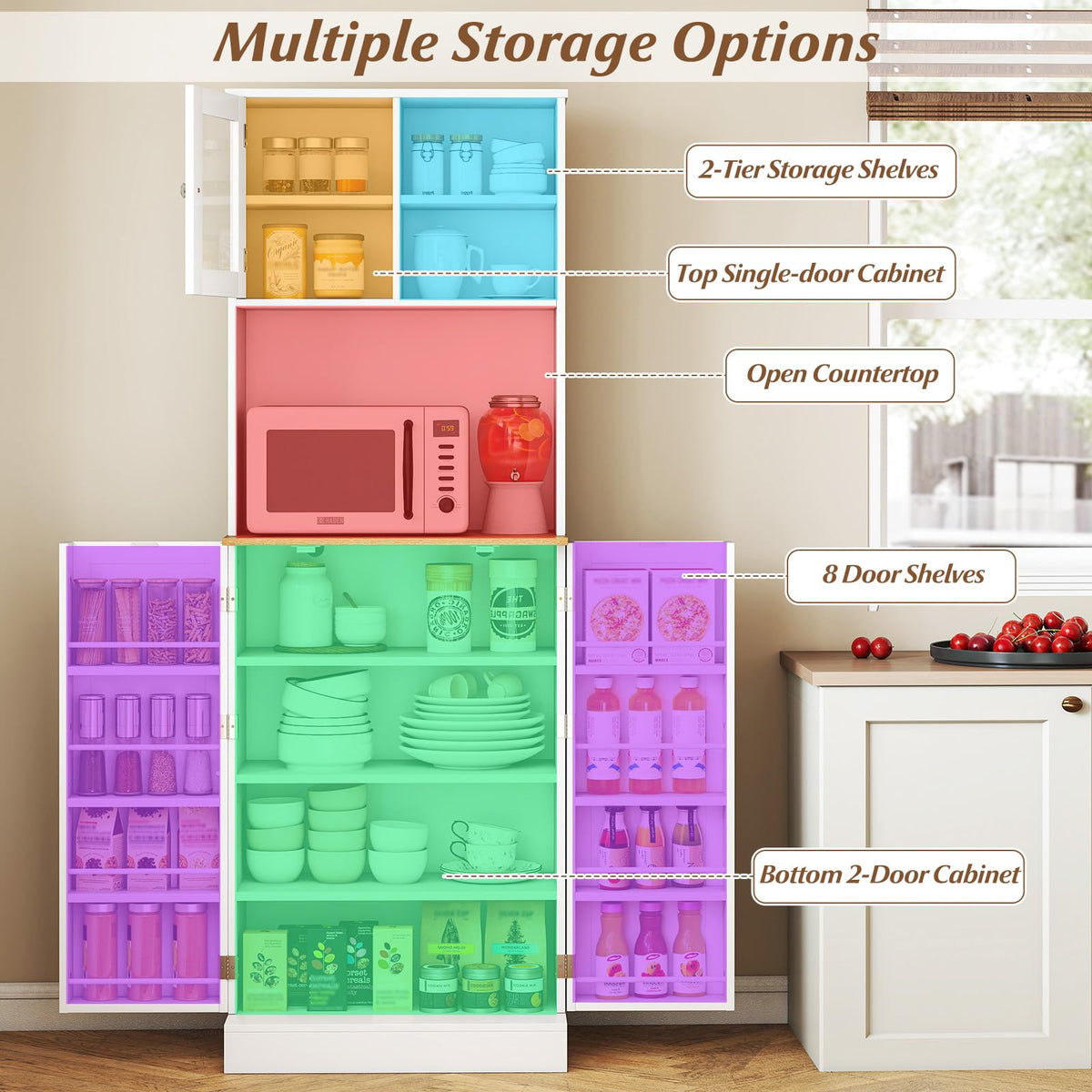 Goflame Kitchen Hutch 67" Tall Pantry Cabinet w/Microwave Countertop