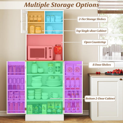 Goflame Kitchen Hutch 67" Tall Pantry Cabinet w/Microwave Countertop