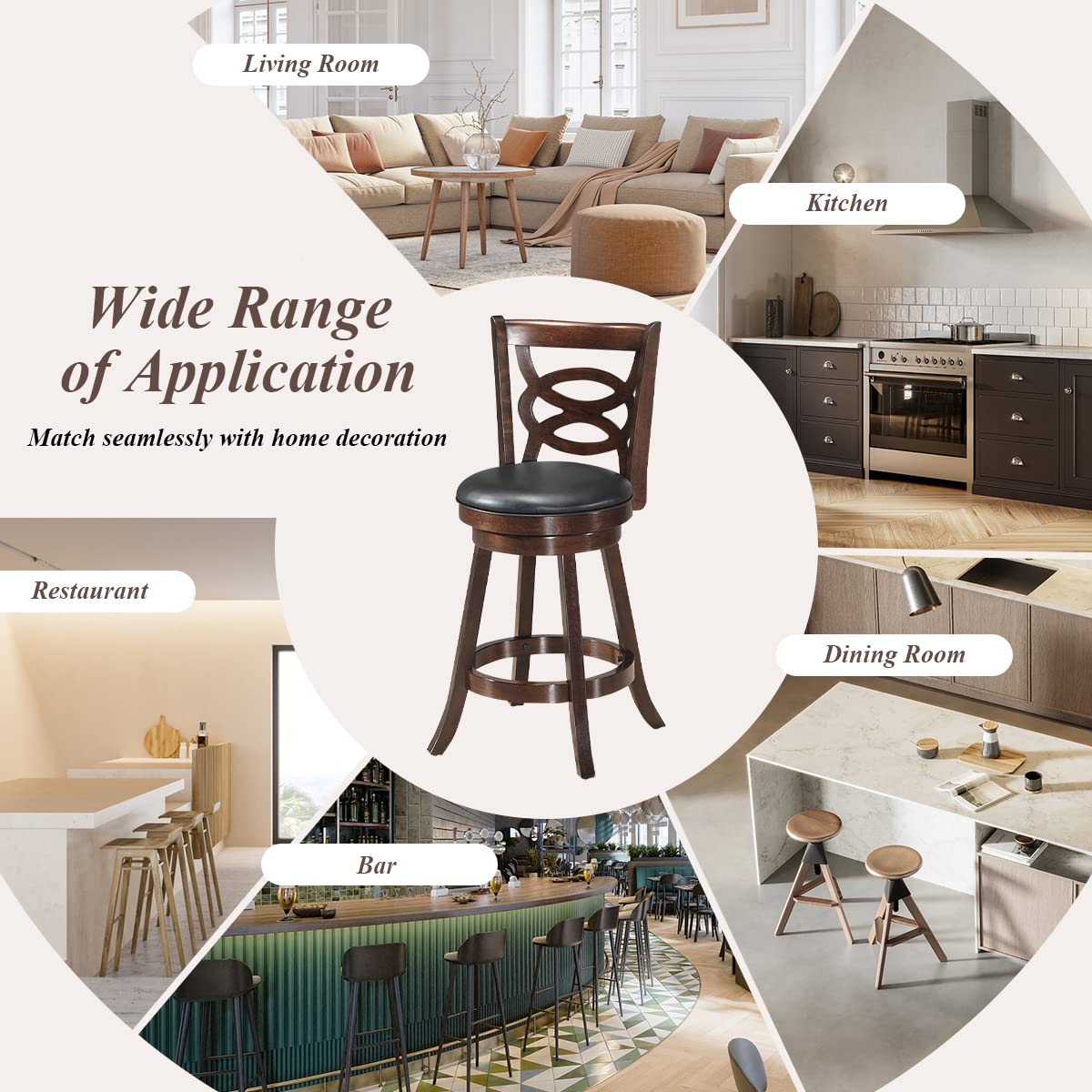Goflame Bar Stools, Counter Height Dining Chair, Fabric Upholstered 360 Degree Swivel