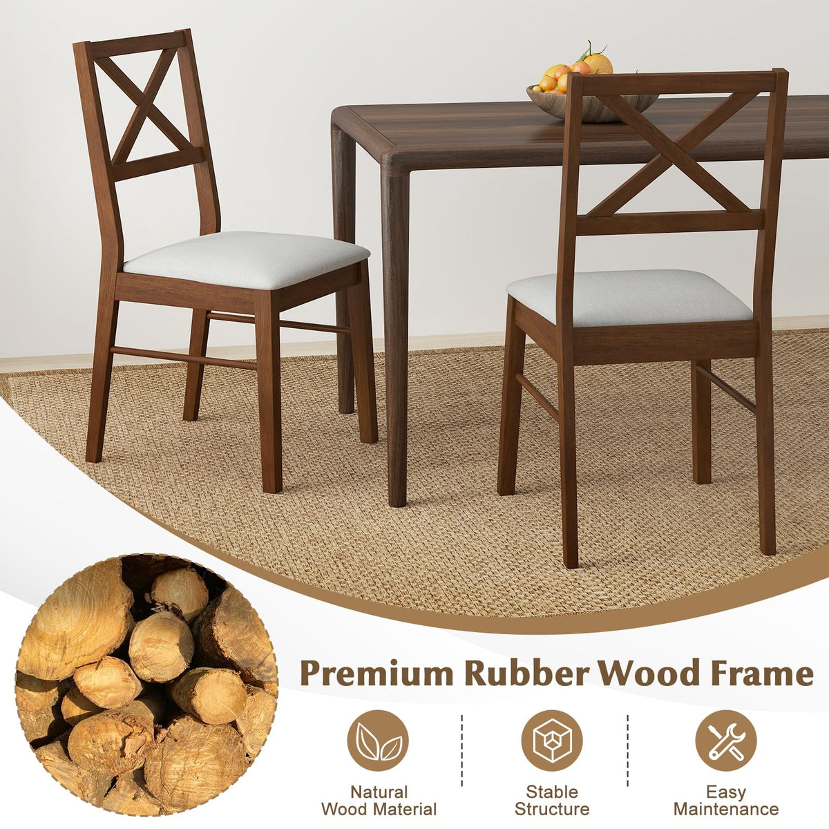 Goflame Wooden Dining Chairs Set of 2/4, Upholstered Kitchen Chairs w/Cross Back & Padded Seat
