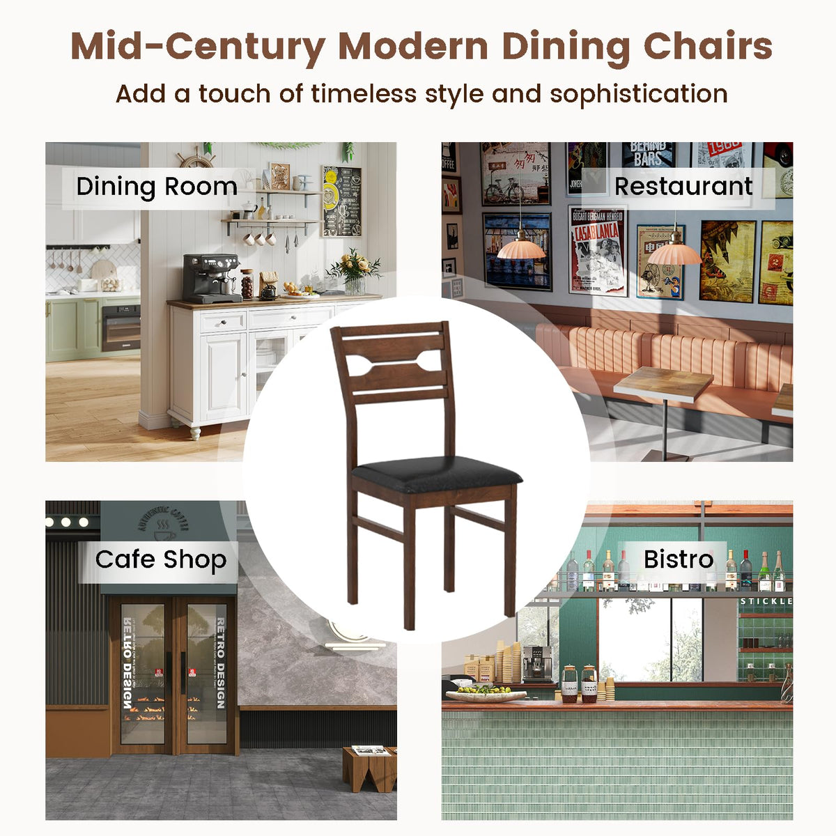 Goflame Wooden Dining Chairs Set of 2/4 PU Leather Upholstered Kitchen Armless Chair