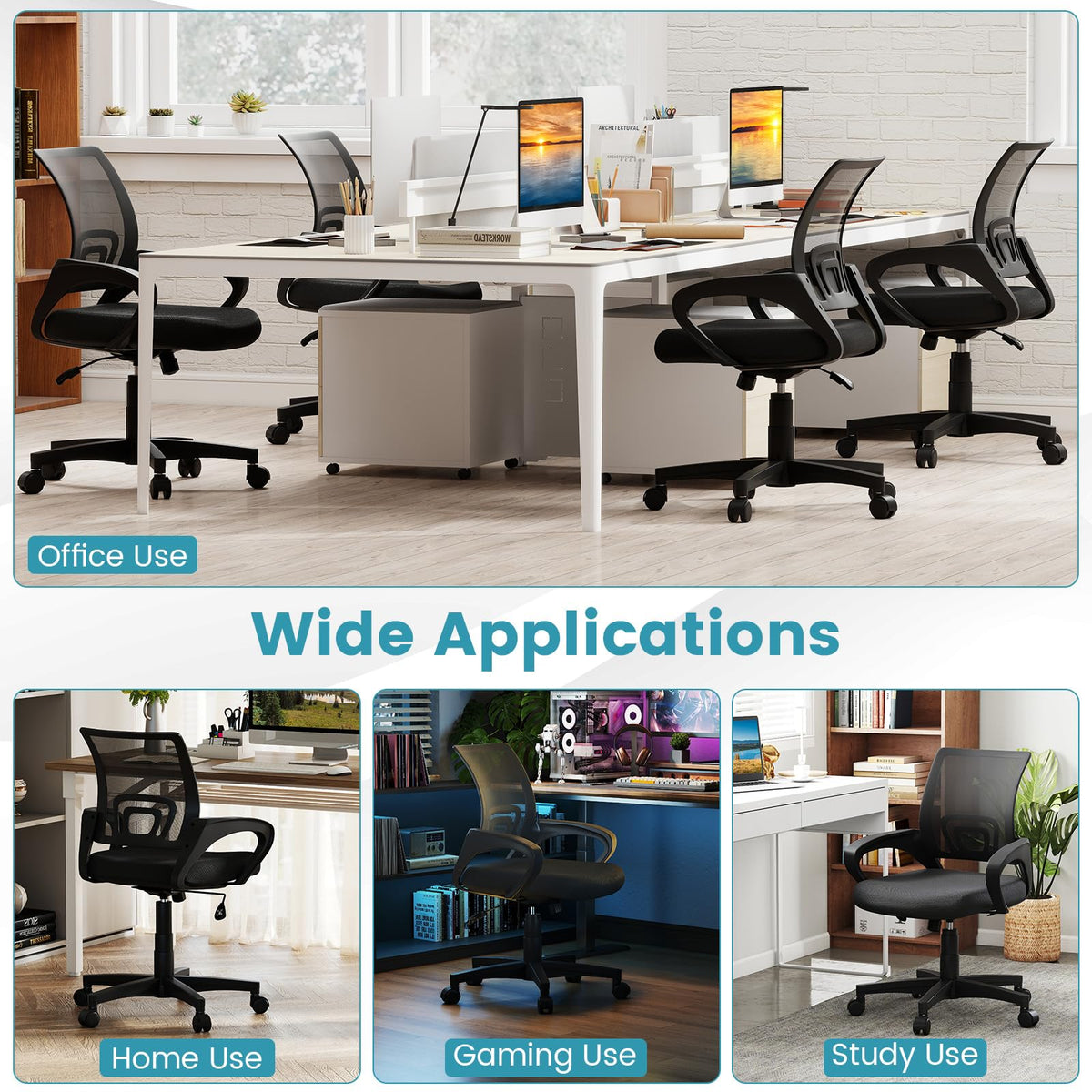 Goflame Ergonomic Mesh Office Chair | Mid-Back Computer Chair with Breathable Backrest