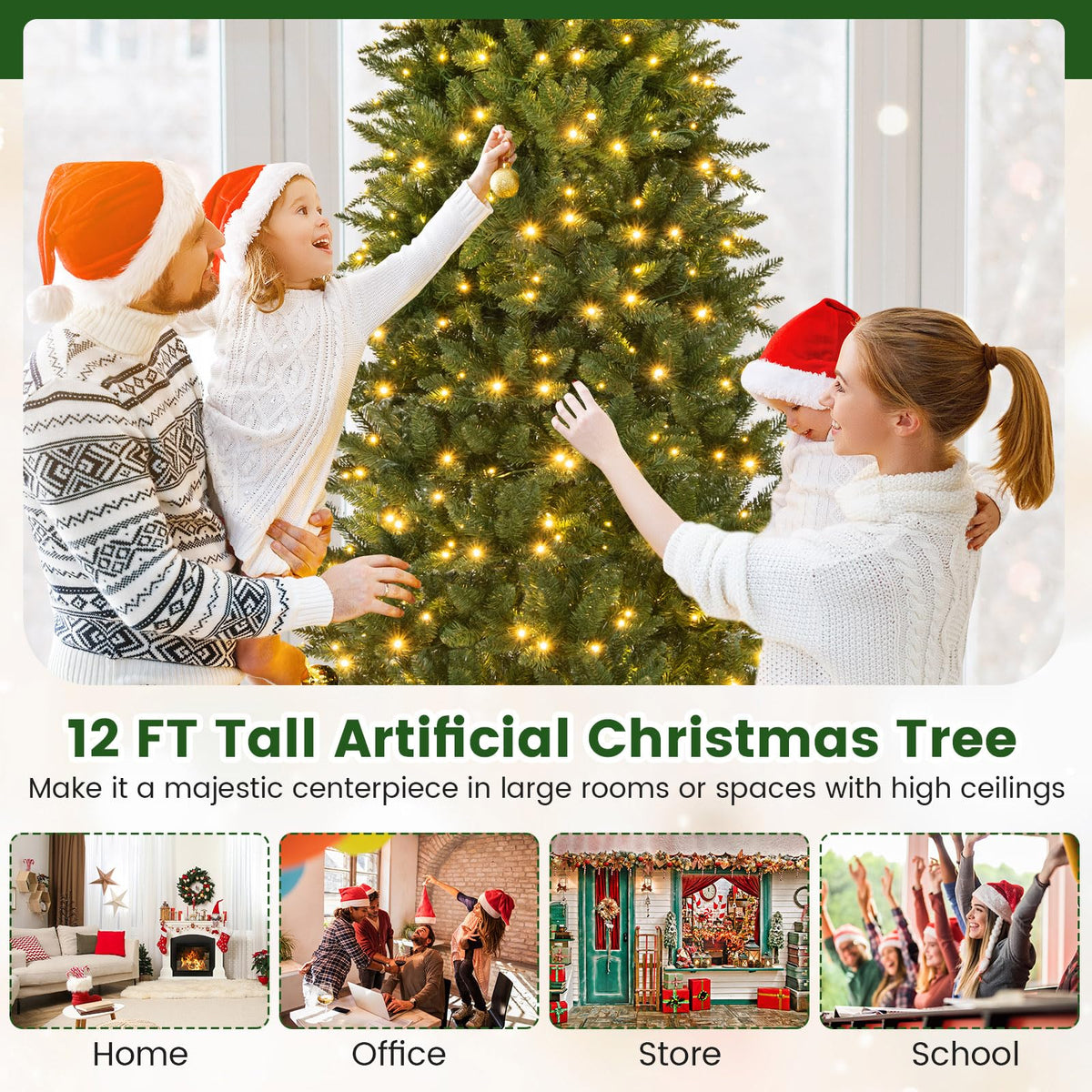 Goflame 12ft Pre-Lit Artificial Christmas Tree with 360° Quick Power Connector