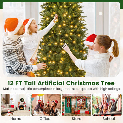 Goflame 12ft Pre-Lit Artificial Christmas Tree with 360° Quick Power Connector