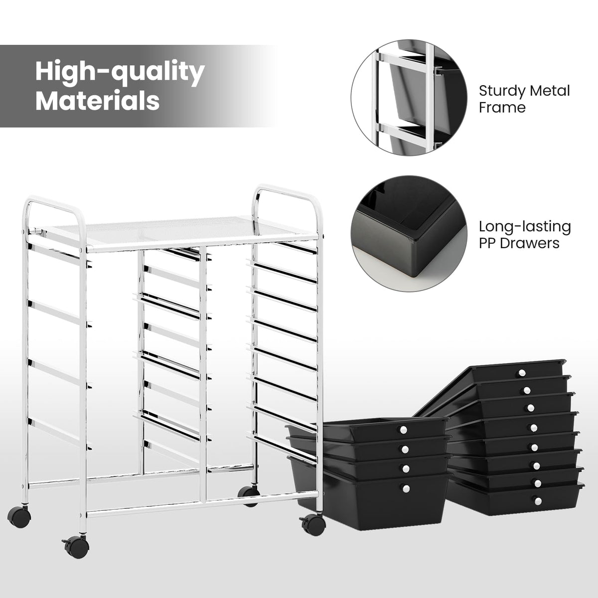 Goflame 12 Drawer Rolling Cart with Drawers Storage Organizer Cart