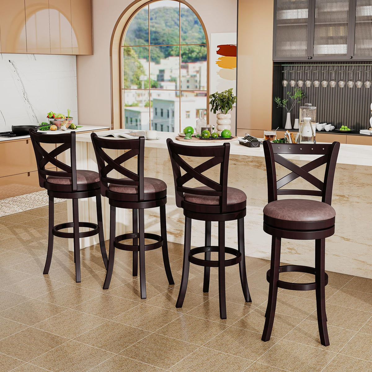 Goflame 30" Swivel Bar Stools with Footrest & Rubber Wood Frame