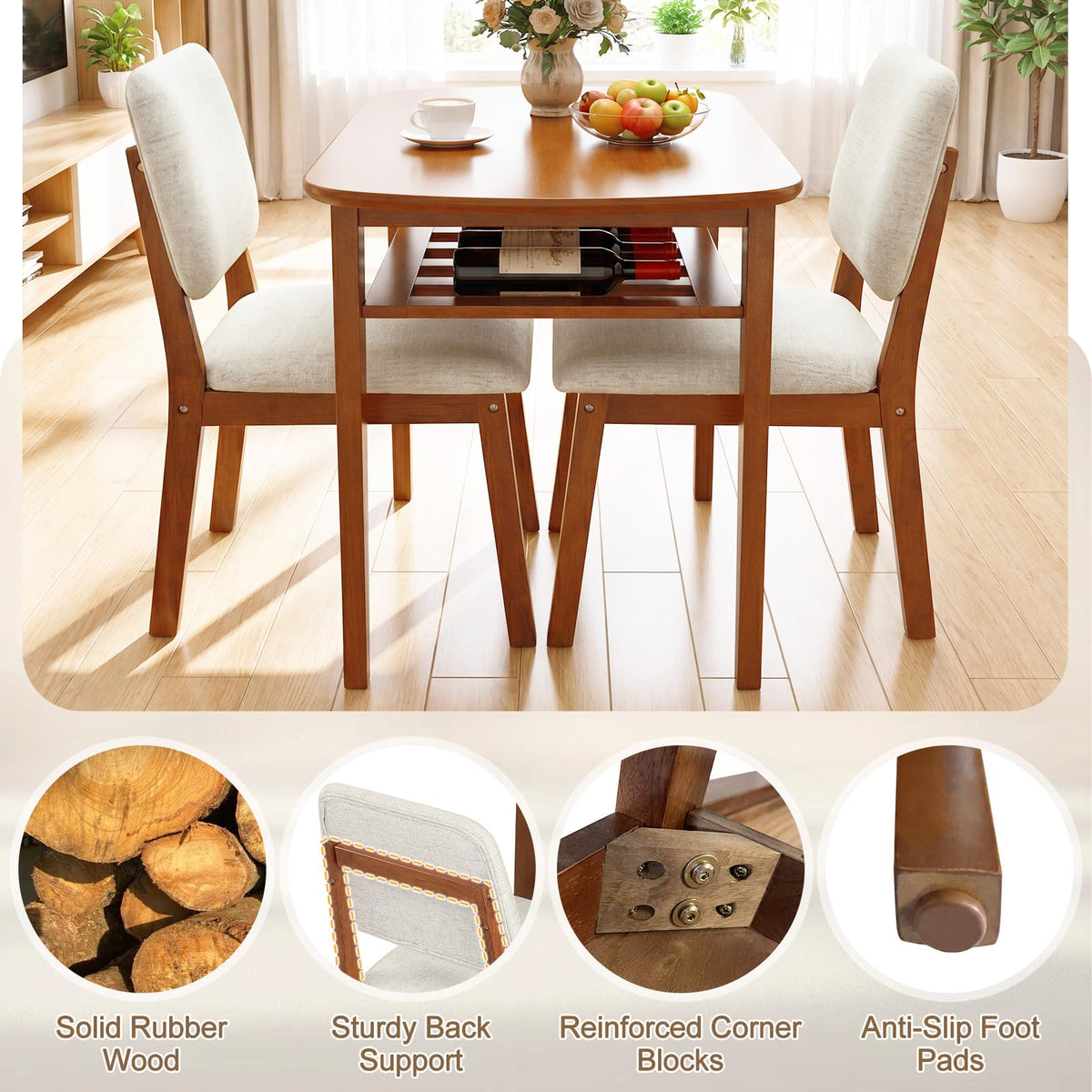 Goflame Space Saving Kitchen Table and Chairs Set w/Rubber Wood Frame