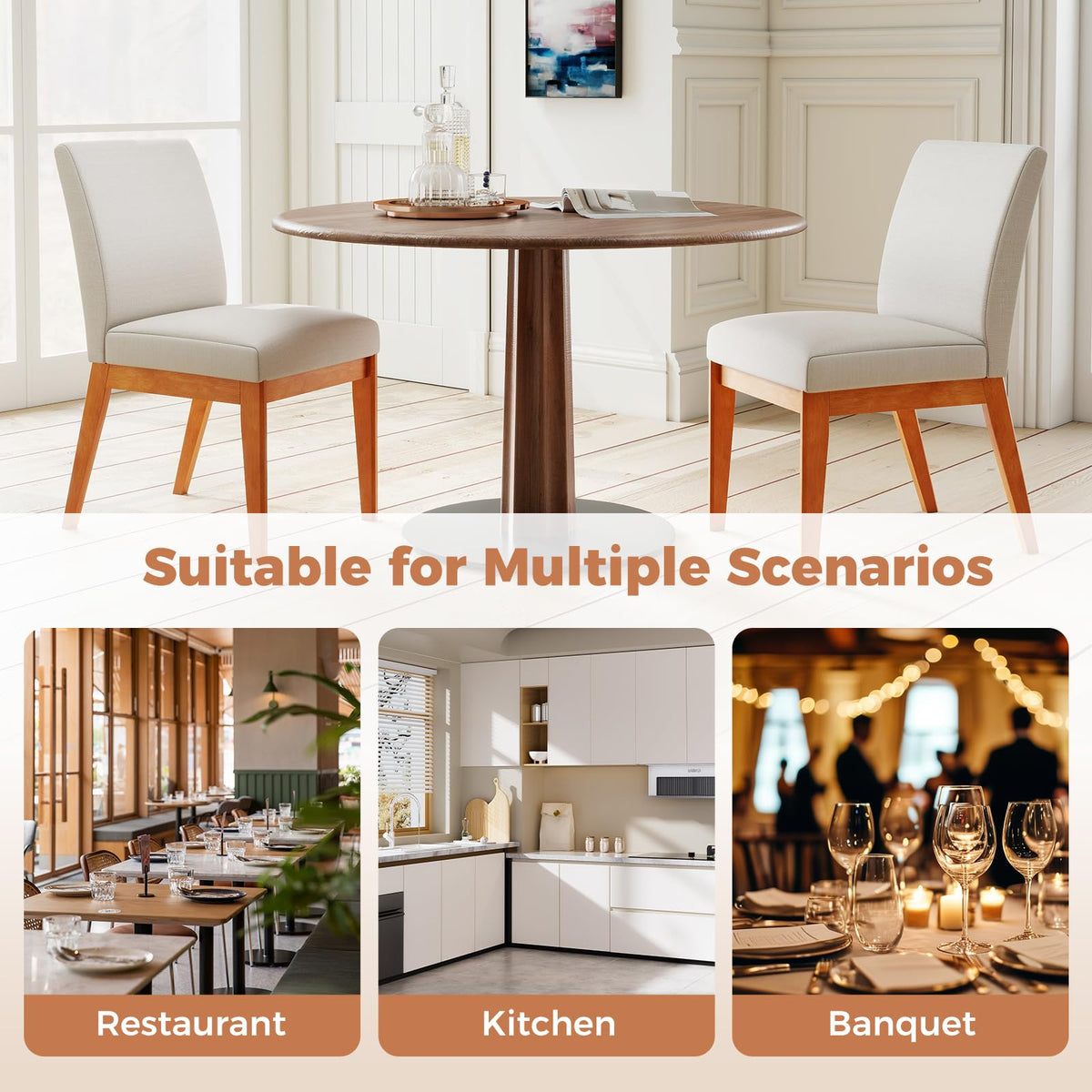 Goflame Upholstered Dining Chairs Set of 2 or 4 Kitchen Armless Side Chair w/Rubber Wood Legs