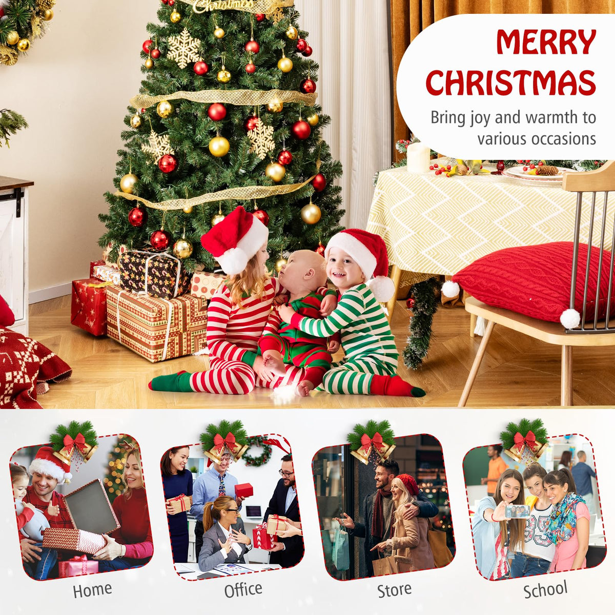 Goflame 7ft Pre-Lit Christmas Tree, Artificial Hinged Xmas Tree with 250 Warm White LED Lights