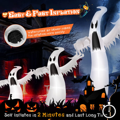 12ft Halloween Inflatable Ghost, Quick Blow up Halloween Decoration, Giant Inflatable Specter w/ Bright LED Lights