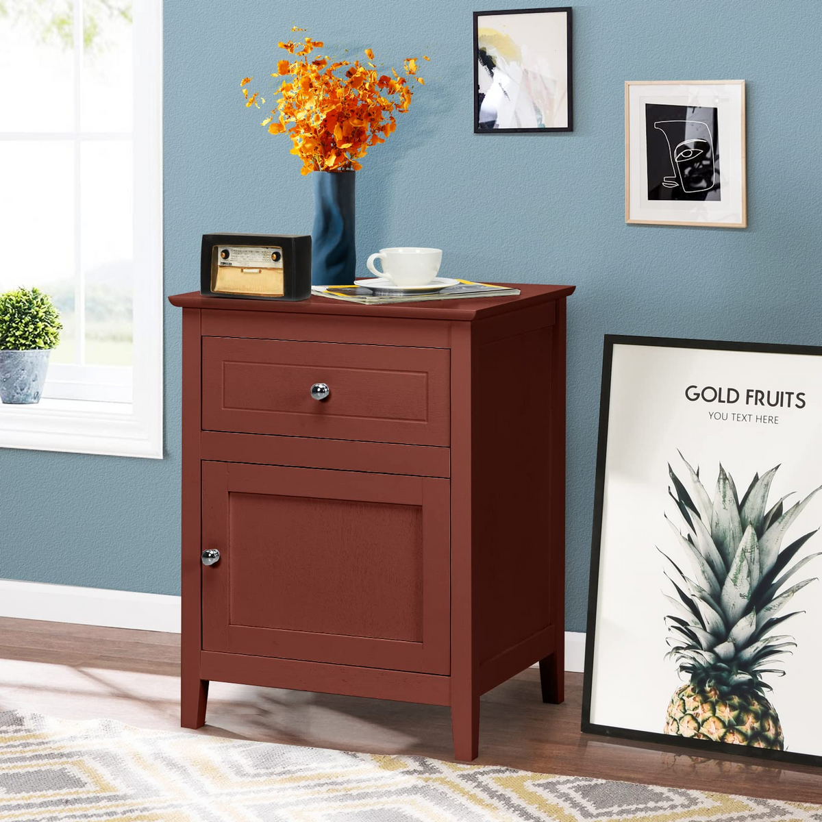 Wooden End Table W/Shelf - Goflame