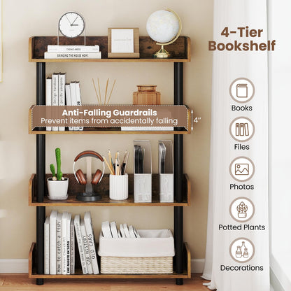 Goflame 4-Tier Freestanding Bookcase with Anti-Tipping Kit | 4 Shelf Bookcase for Living Room Bedroom Study