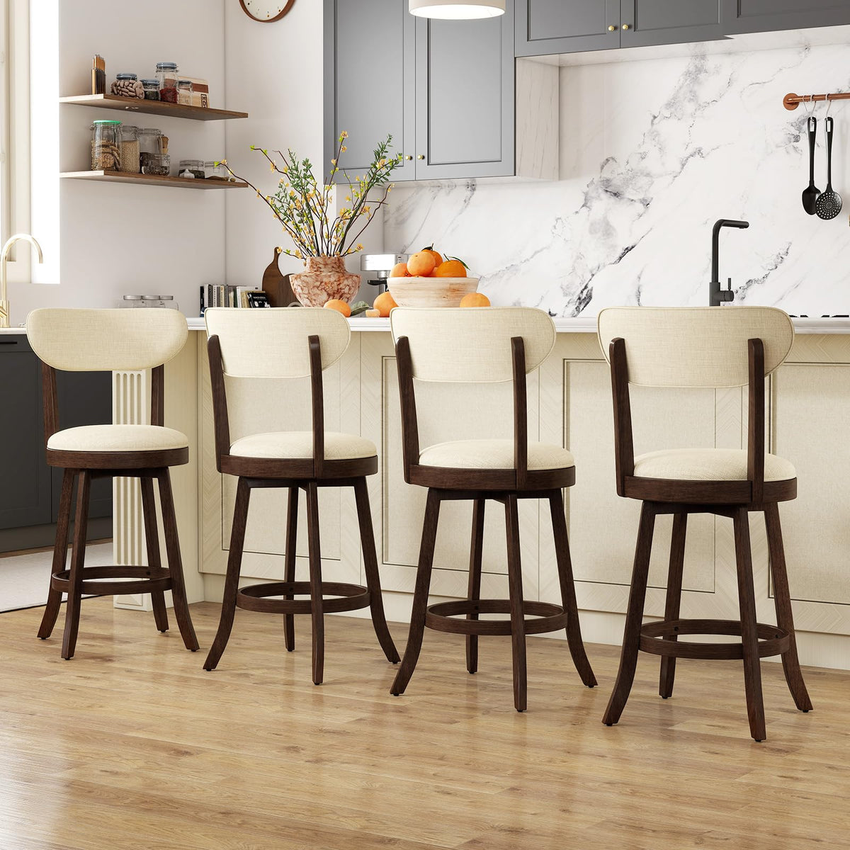 Goflame 25.5" Counter Height Upholstered Linen Barstools