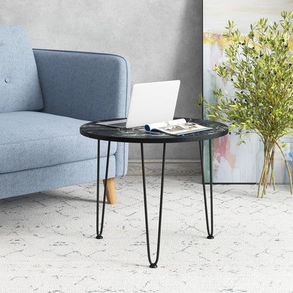 Goflame Round Coffee Table, Faux Marble Center Table with Metal Legs, Sofa Accent Side Table