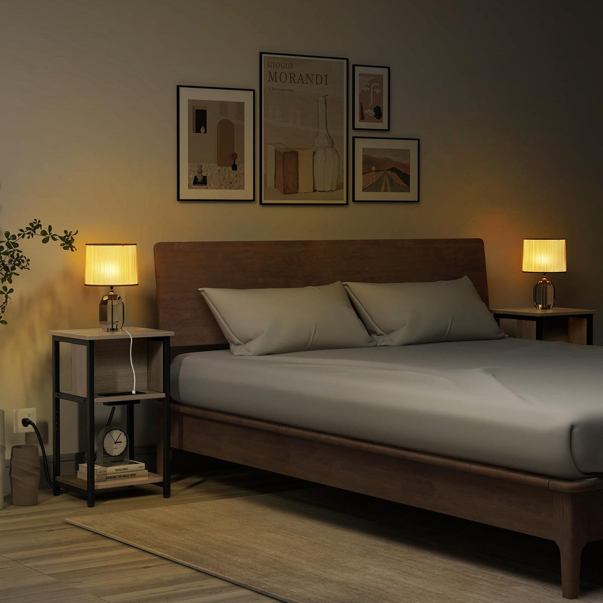 Goflame Nightstand with Charging Station, 3-Tier End Table with USB Ports & Power Outlets