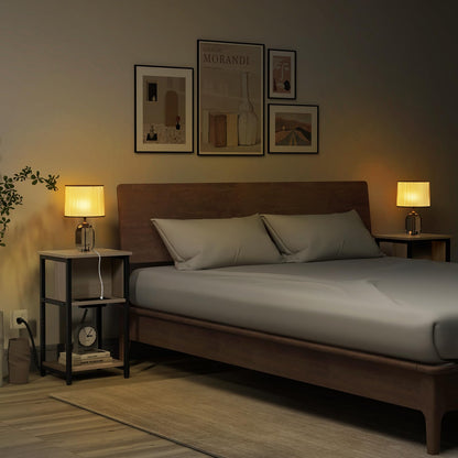 Goflame Nightstand with Charging Station, 3-Tier End Table with USB Ports & Power Outlets