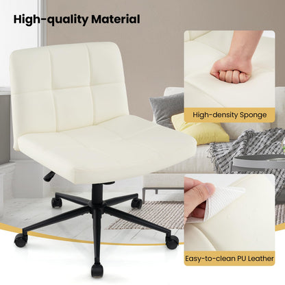 Goflame Criss Cross Chair with Wheels, PU Leather Cross Legged Office Chair, Height-adjustable Swivel Vanity Chair
