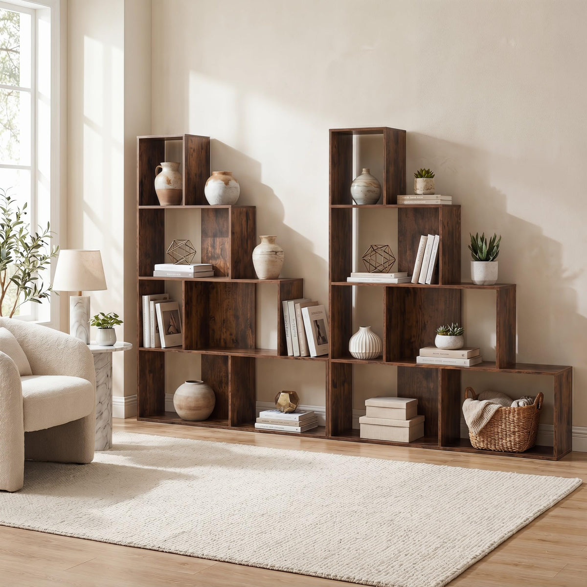 Goflame 6 Cube Geometric 4-Tier L-Shaped Bookcase with Cubes (1/2)