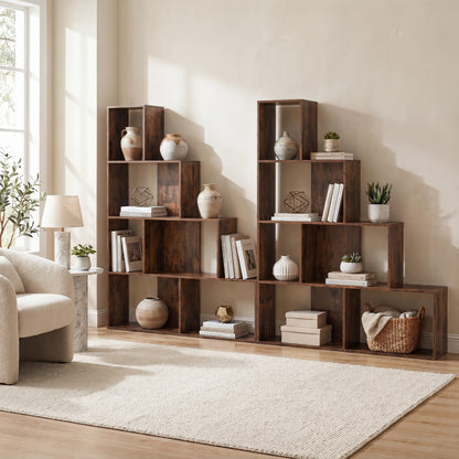 Goflame 6 Cube Geometric 4-Tier L-Shaped Bookcase with Cubes (1/2)