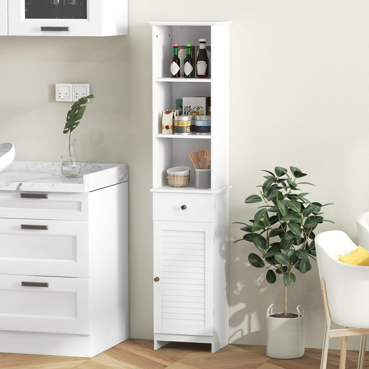 Goflame Narrow Floor Storage Cabinet with Adjustable Shelves