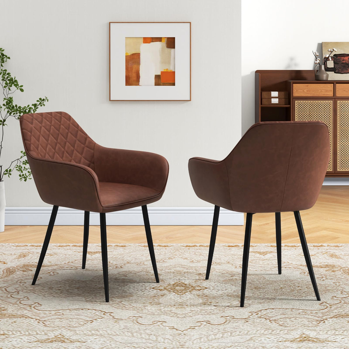 Goflame Mid Century Modern Dining Chairs Set of 2/4, Upholstered Accent Chairs w/Curved Backrest, Wide Seat & Armrests