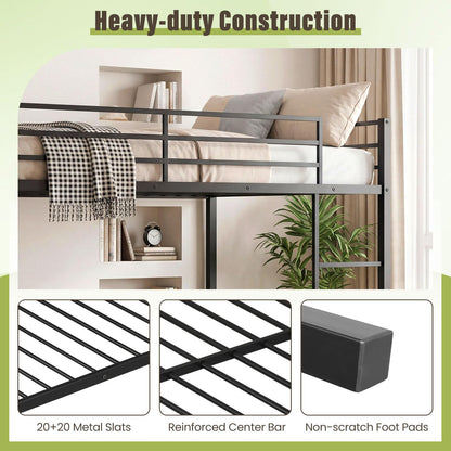 Goflame Heavy-Duty Metal Bunk Bed Full Over Full with Ladder & Full Length Safety Guardrail