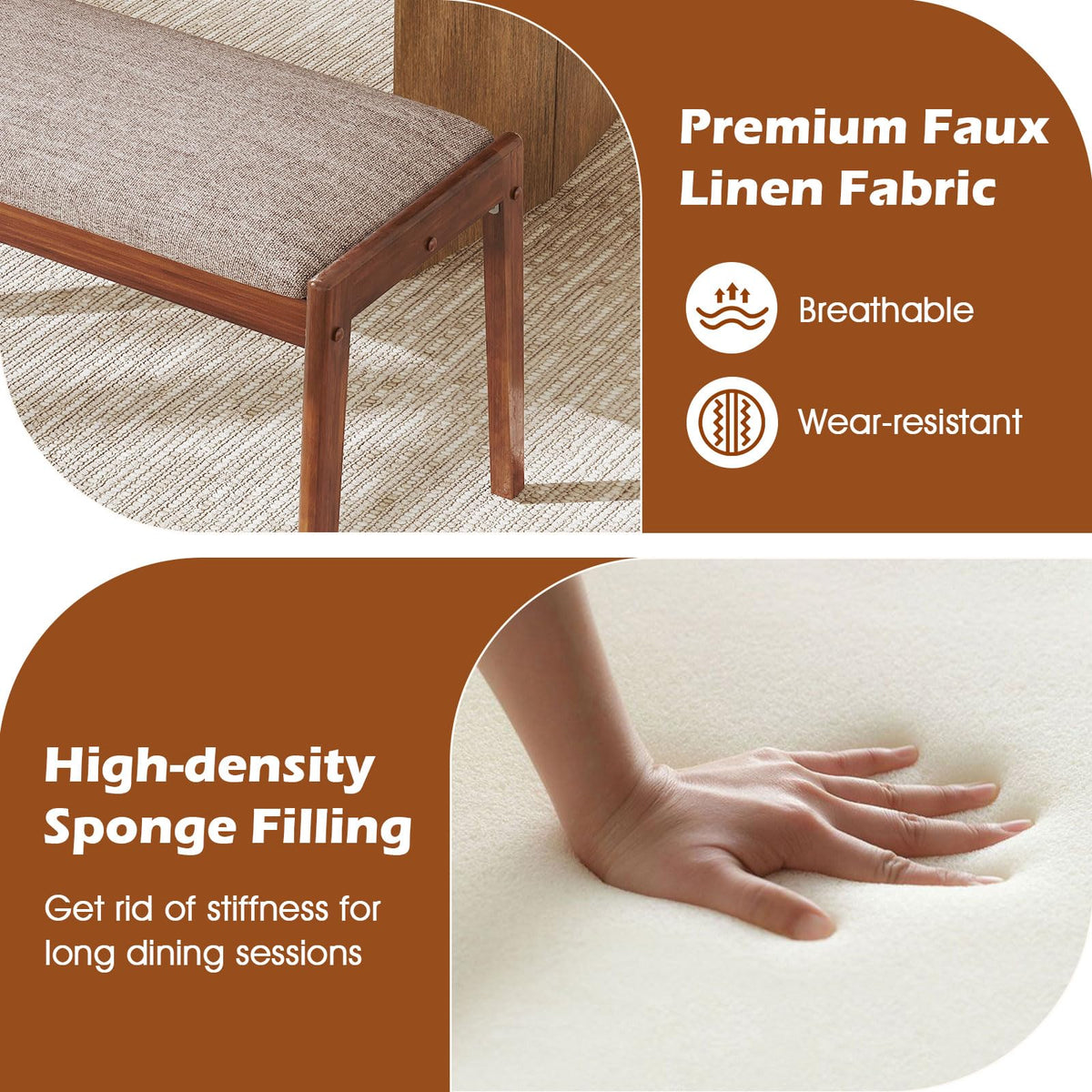 Goflame 45" Upholstered Entryway Bench with Rubber Wood Legs and Fabric Padded Seat