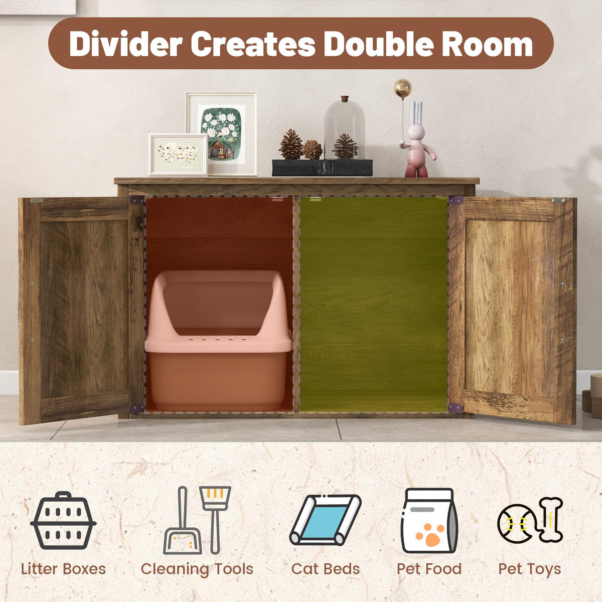 Goflame Cat Litter Box Enclosure - Flip Top Litter Box Hidden Furniture with Barn Door, Side Entrance