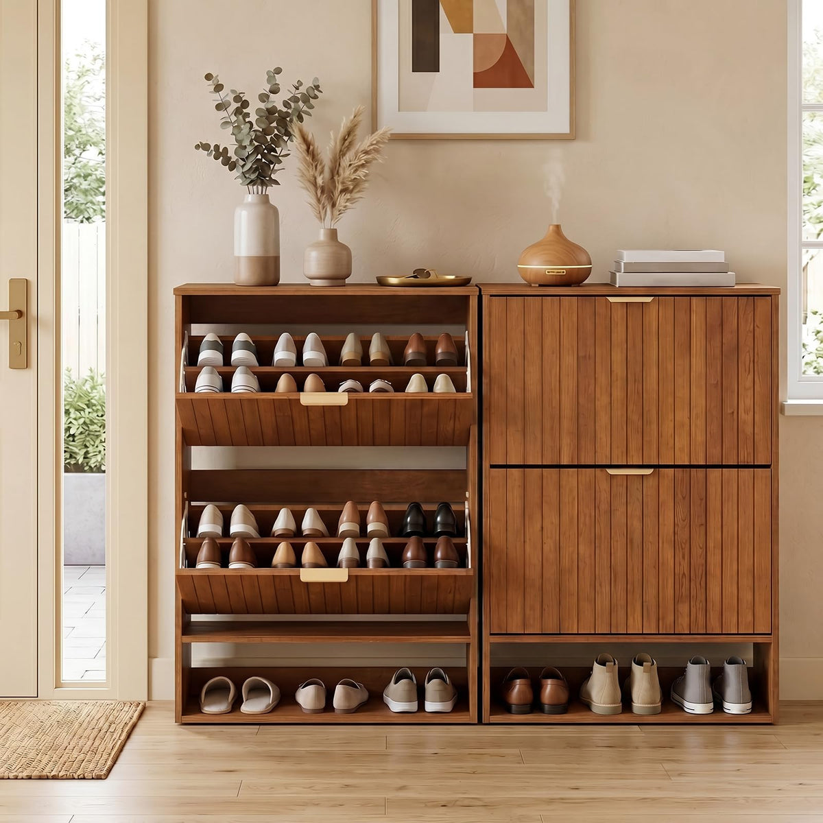 Goflame Shoe Storage Cabinet with 2 Flip Drawers