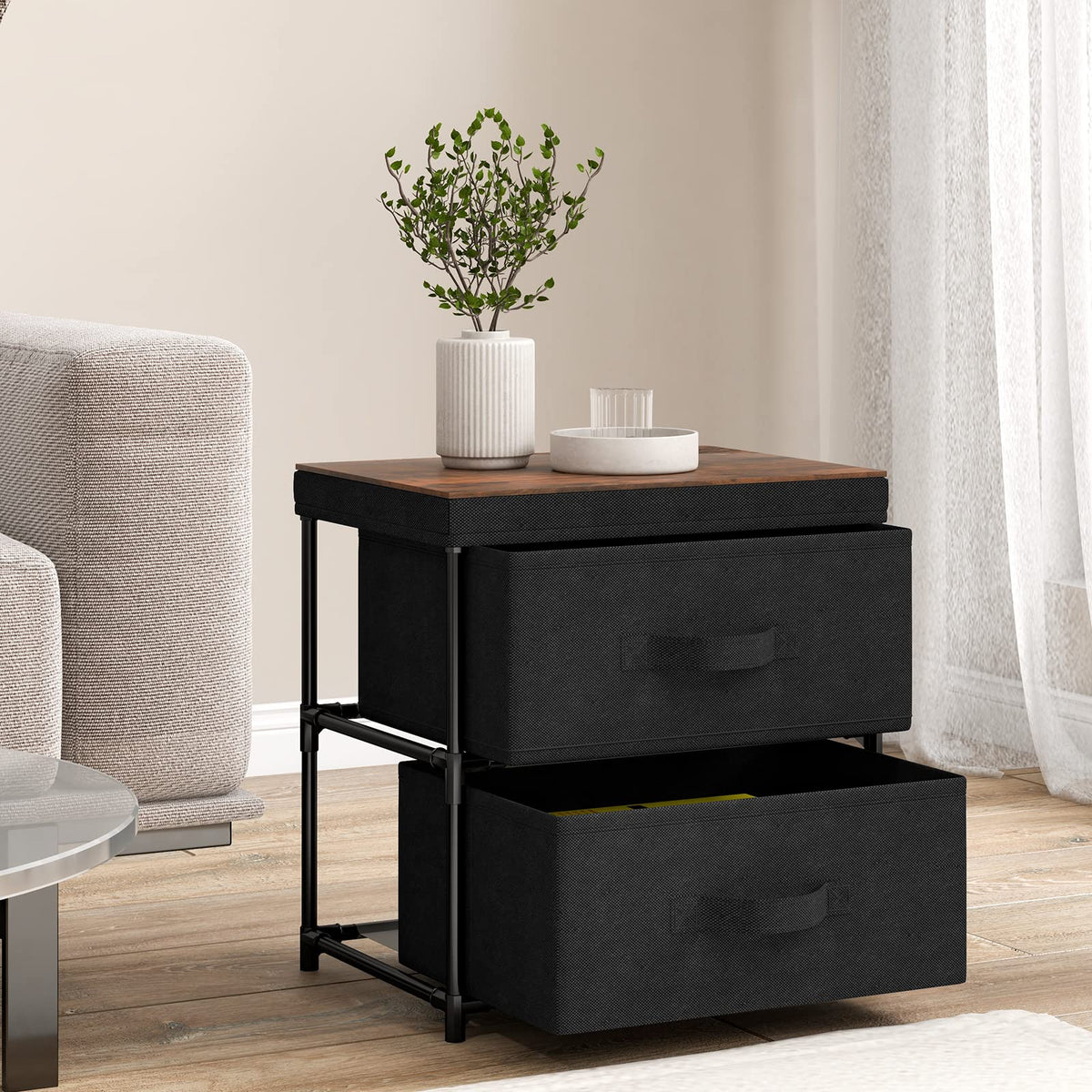 Goflame Nightstand Set of 2 with 2 Fabric Drawers