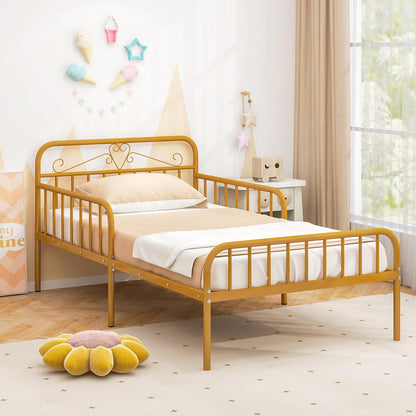 Goflame Metal Twin Bed Frames for Kids, Heavy Duty Metal Platform Bed Frame with Headboard & Safety Guardrails