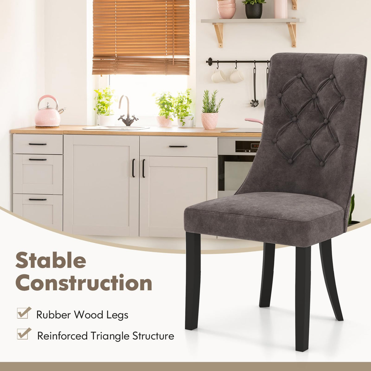 Goflame Tufted Dining Chairs, Upholstered Kitchen Chairs w/High Backrest, Rubber Wood Legs