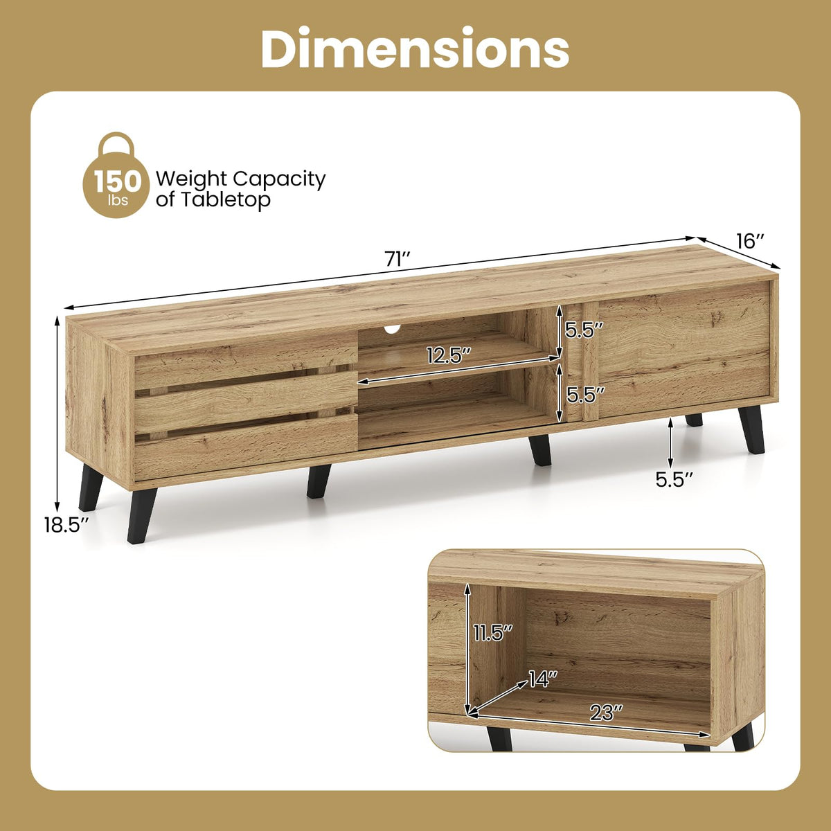 Goflame Mid Century Modern TV Stand for 65-80 Inch TV