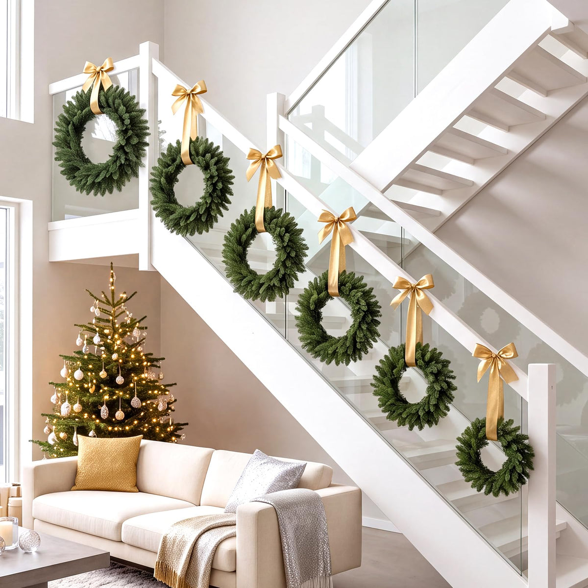 GOFLAME Nesting Christmas Wreaths Set of 6
