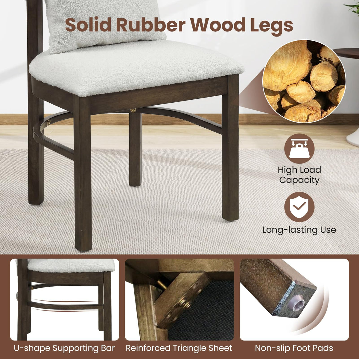 Goflame Wood Dining Chairs Set of 2/4 w/Removable Pillow
