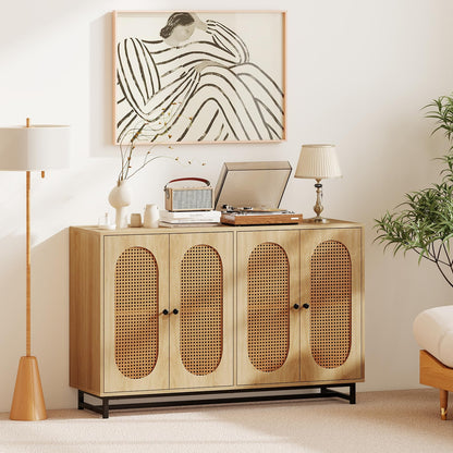 Goflame 50" PE Rattan Sideboard Buffet Cabinet with 4 Doors and Adjustable Shelves