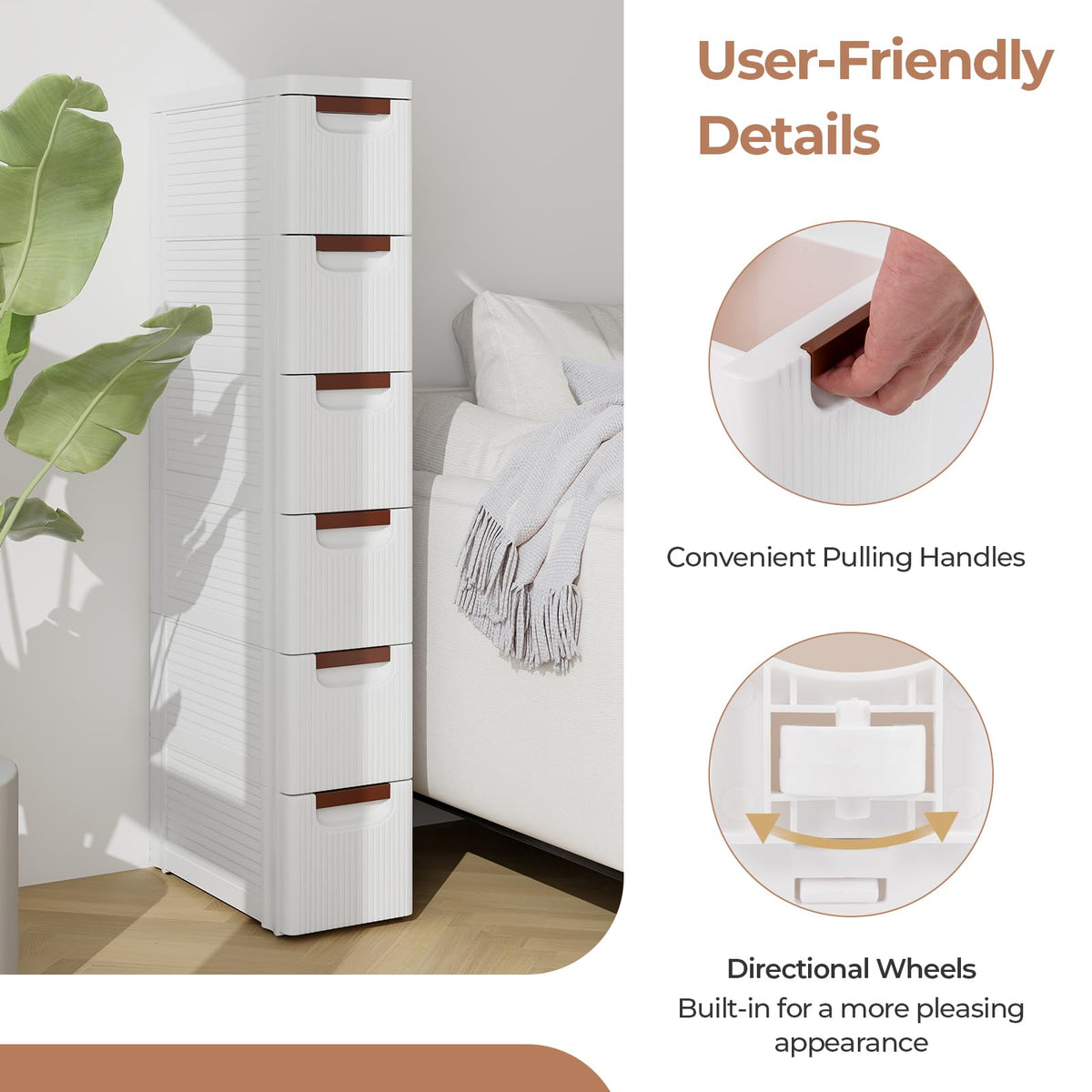 Goflame Storage Cart, Narrow Plastic Dresser, Rolling Organizer Cart for Office Classroom Bedroom