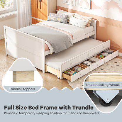 Goflame Full Size Bed Frame with Twin Trundle & 3 Storage Drawers